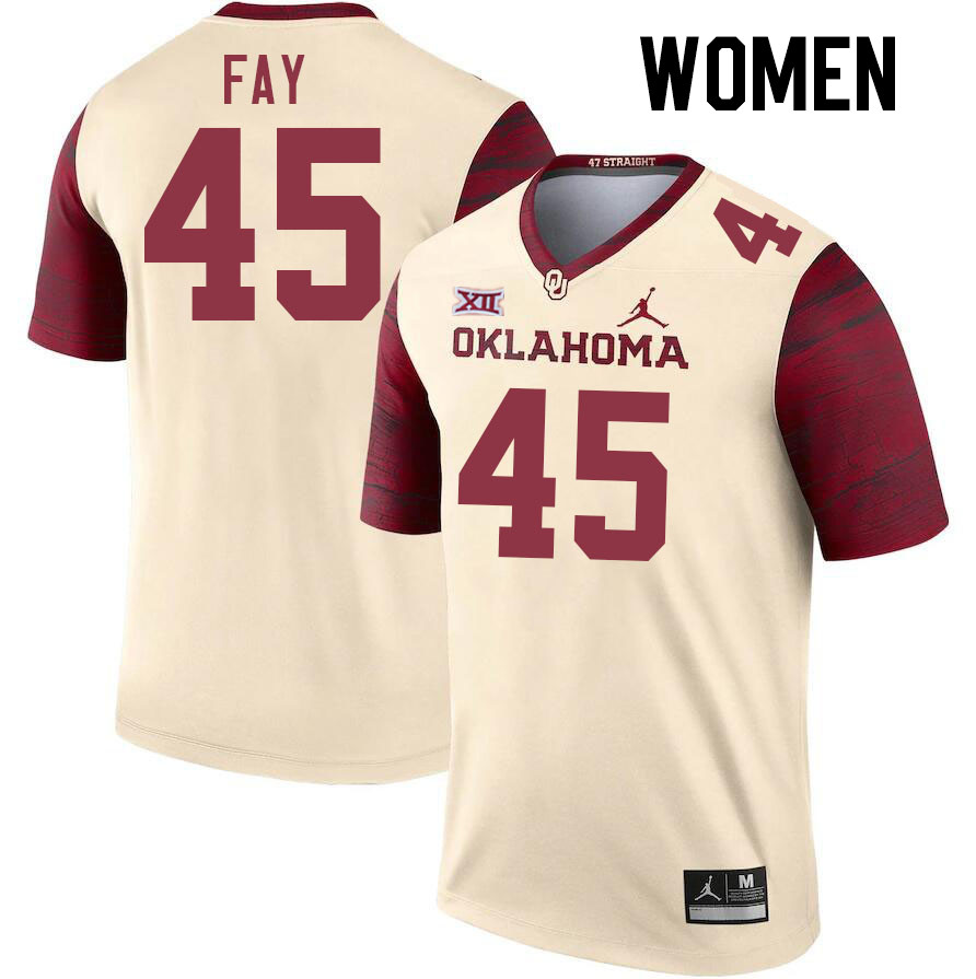 Women #45 Hampton Fay Oklahoma Sooners College Football Jerseys Stitched Sale-Cream - Click Image to Close
